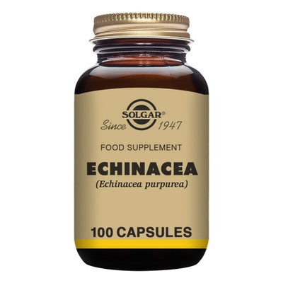 Solgar 100 capsules Echinacea Extract brown supplement jar on the white background