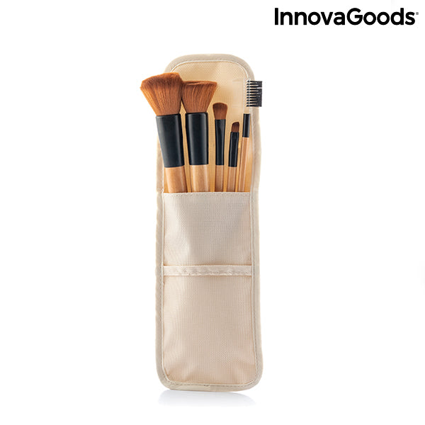 Set of Wooden Make-up Brushes with Carry Case Miset InnovaGoods 5 Pieces