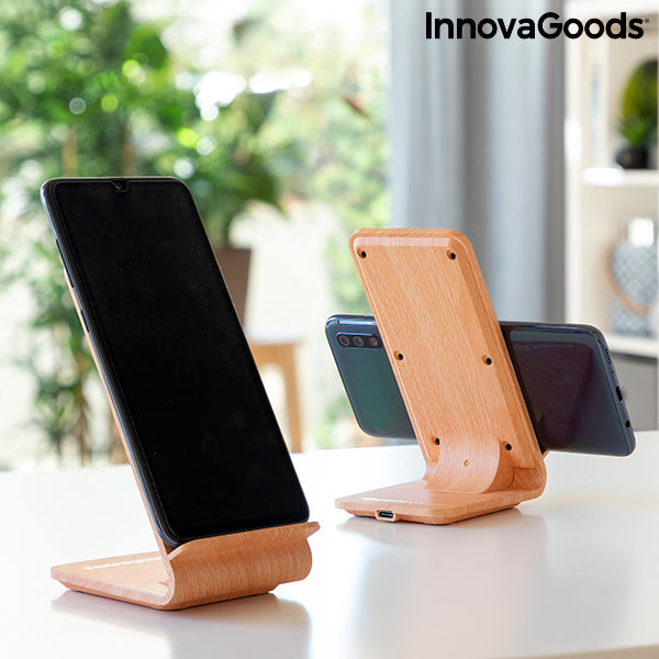 Caricabatterie wireless effetto legno con supporto Qistan InnovaGoods