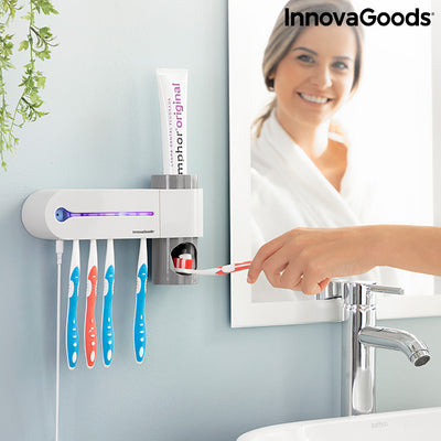 UV-tandborstesterilisator med stativ och tandkrämsdispenser Smiluv InnovaGoods