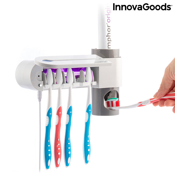 UV-tandborstesterilisator med stativ och tandkrämsdispenser Smiluv InnovaGoods