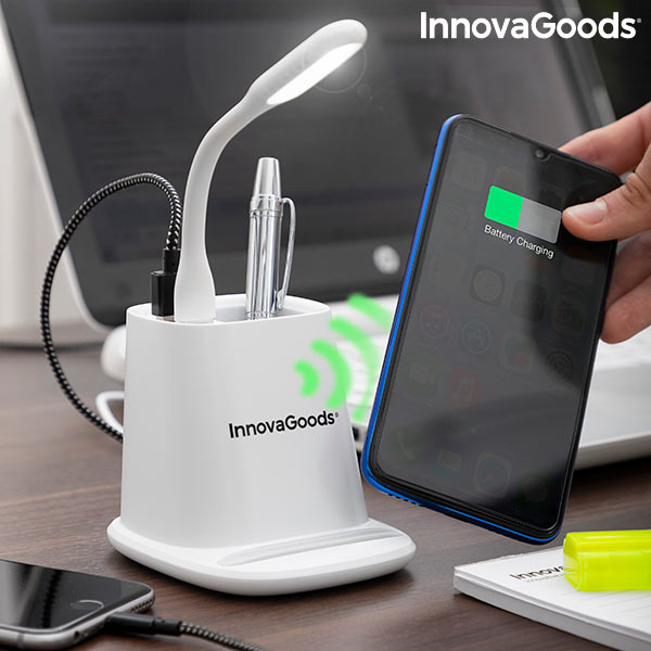 Chargeur Sans Fil 5-en-1 avec Organisateur-Stand et Lampe LED USB DesKing InnovaGoods