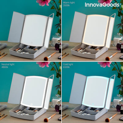 Specchio LED pieghevole 3 in 1 con organizer per trucchi Panomir InnovaGoods