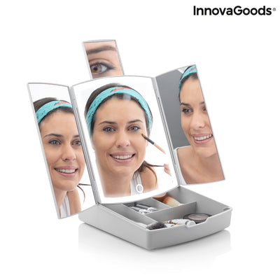 3-in-1 opvouwbare led-spiegel met make-up organizer Panomir InnovaGoods