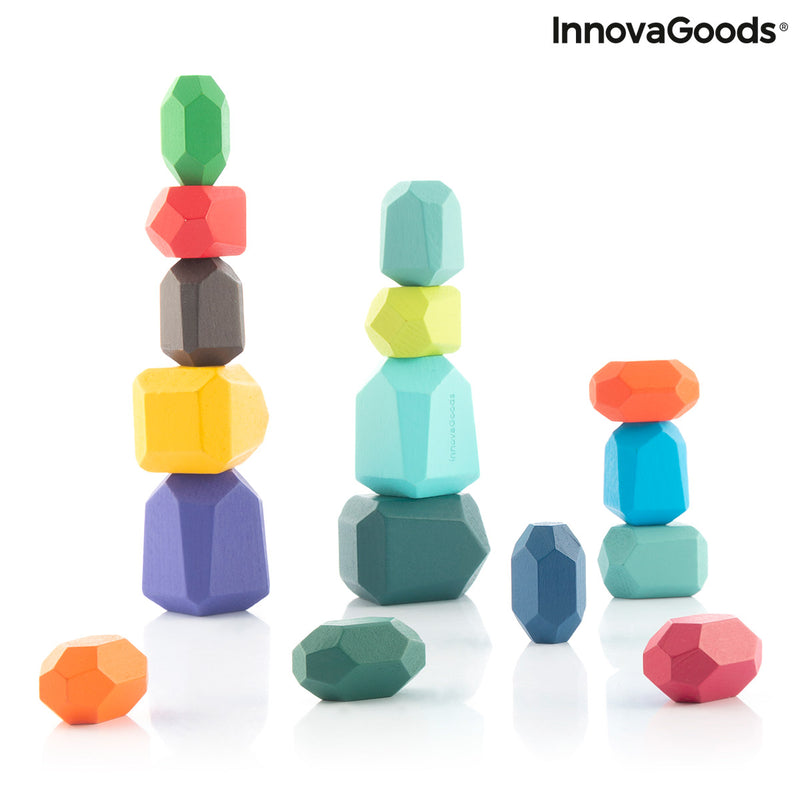 Stacking Wooden Balancing Stones Wotonys InnovaGoods 16 Pieces