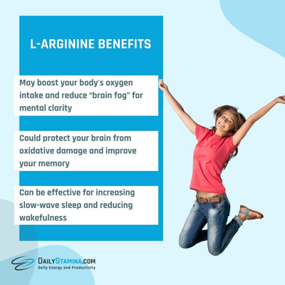 Happy energetic girl and L-Arginine three benefits for your health